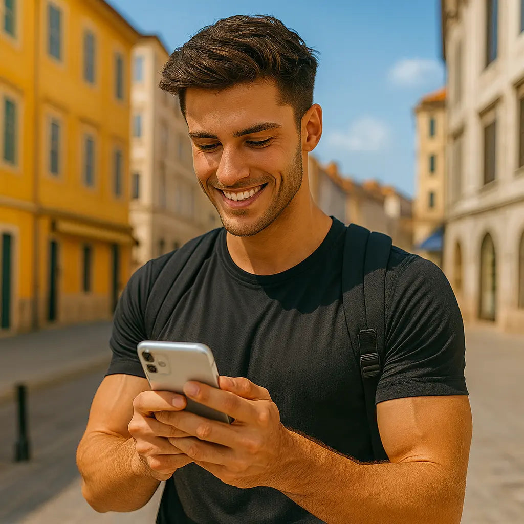 Attractive Man Uses Phone